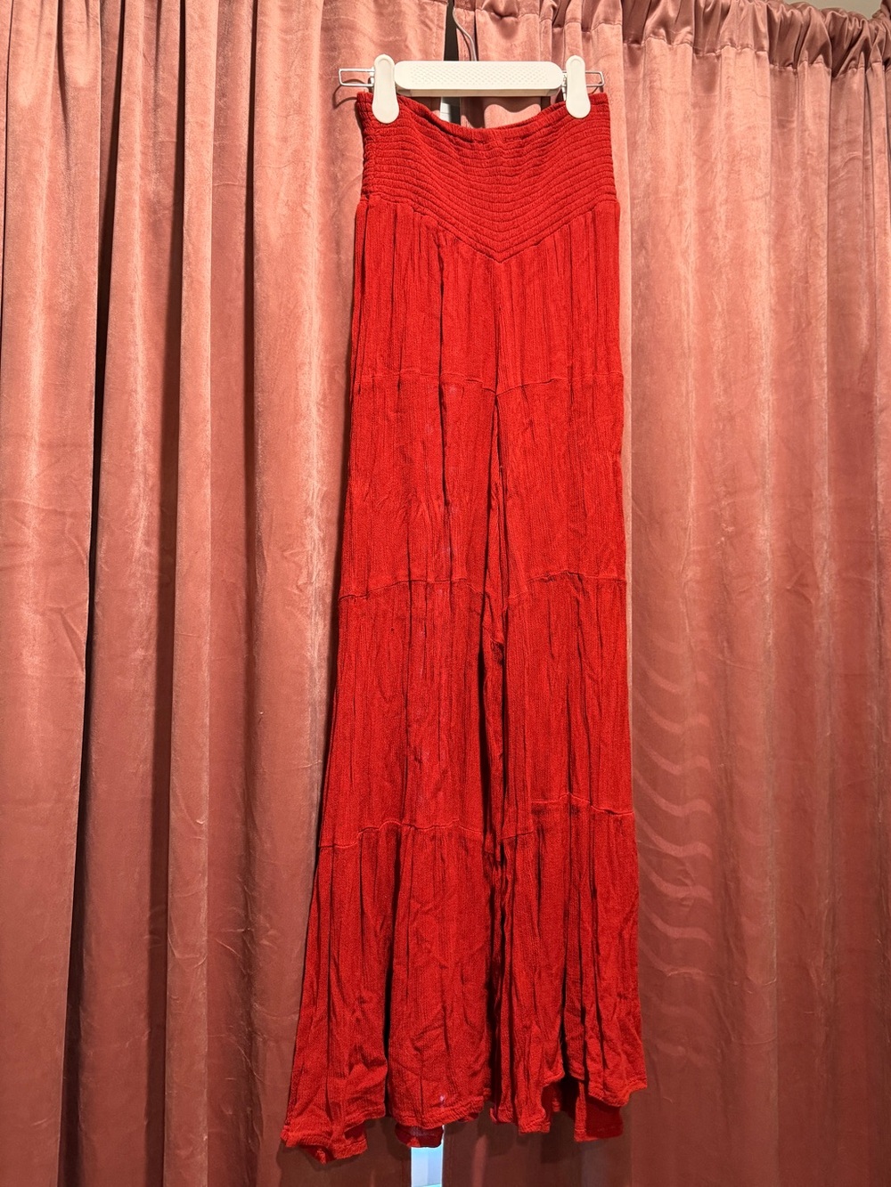 Elan Red Wide-Leg Tiered Palazzo Pants